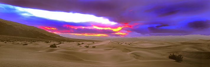 Panoramic Landscape Photography Magical Sunset, Mesquite Flat Sand Dunes, Death Valley